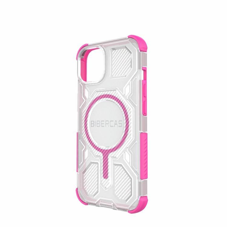For iPhone 13 / 14 BIBERCAS Transparent Color Series MagSafe Air Bag Shockproof Phone Case(Pink) by BIBERCAS