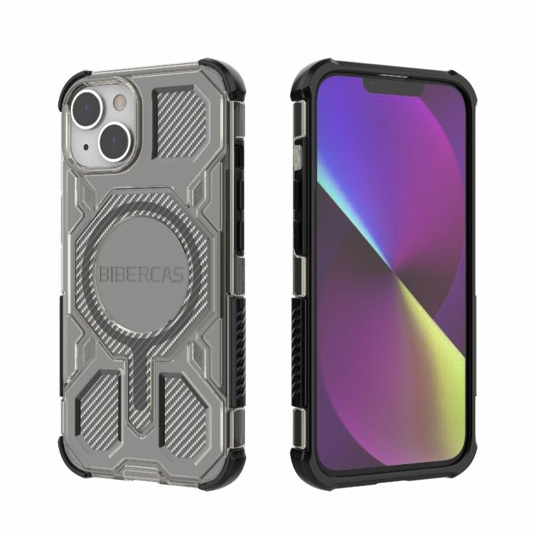 For iPhone 13 / 14 BIBERCAS Transparent Color Series MagSafe Air Bag Shockproof Phone Case(Black) by BIBERCAS