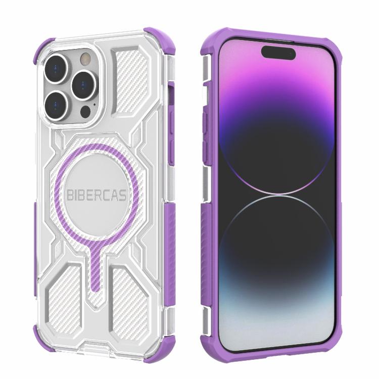 For iPhone 14 Pro Max BIBERCAS Transparent Color Series MagSafe Air Bag Shockproof Phone Case(Purple) by BIBERCAS