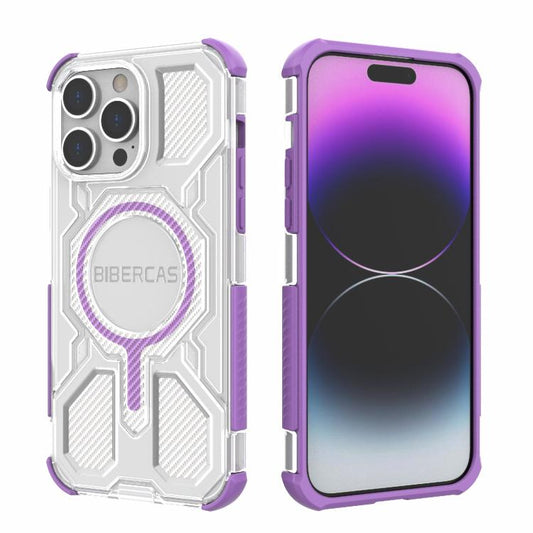 For iPhone 14 Pro Max BIBERCAS Transparent Color Series MagSafe Air Bag Shockproof Phone Case(Purple) by BIBERCAS