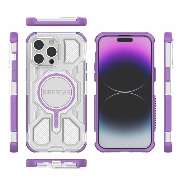 For iPhone 14 Pro Max BIBERCAS Transparent Color Series MagSafe Air Bag Shockproof Phone Case(Purple) by BIBERCAS