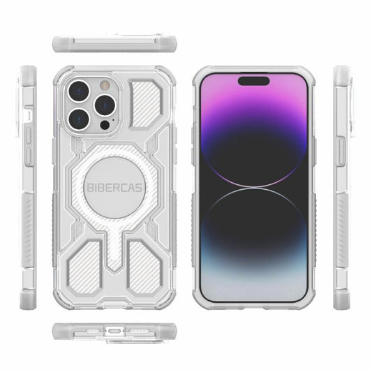 For iPhone 14 Pro Max BIBERCAS Transparent Color Series MagSafe Air Bag Shockproof Phone Case(White) by BIBERCAS