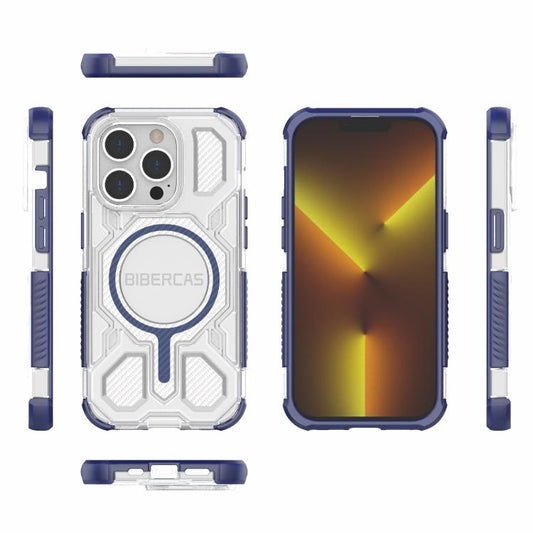 For iPhone 14 Pro BIBERCAS Transparent Color Series MagSafe Air Bag Shockproof Phone Case(Blue) by BIBERCAS