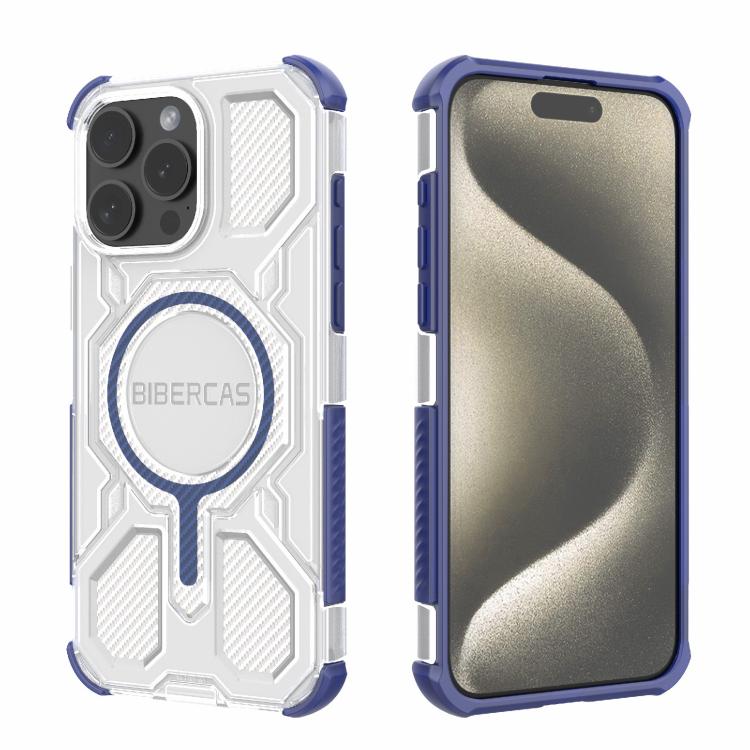 For iPhone 15 Pro Max BIBERCAS Transparent Color Series MagSafe Air Bag Shockproof Phone Case(Blue) by BIBERCAS