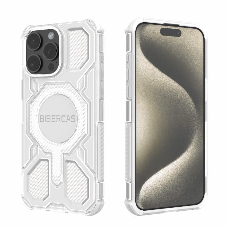 For iPhone 15 Pro Max BIBERCAS Transparent Color Series MagSafe Air Bag Shockproof Phone Case(White) by BIBERCAS