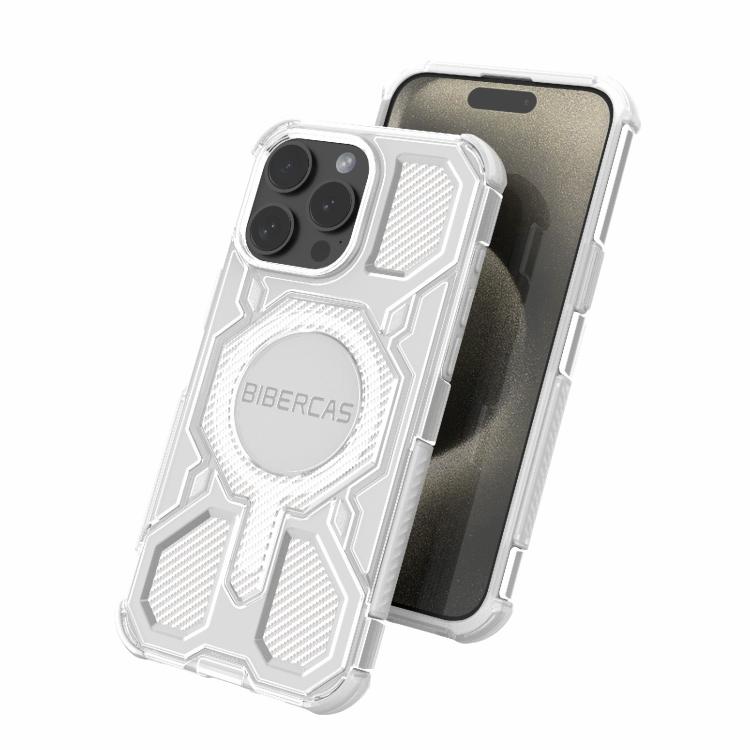 For iPhone 15 Pro Max BIBERCAS Transparent Color Series MagSafe Air Bag Shockproof Phone Case(White) by BIBERCAS