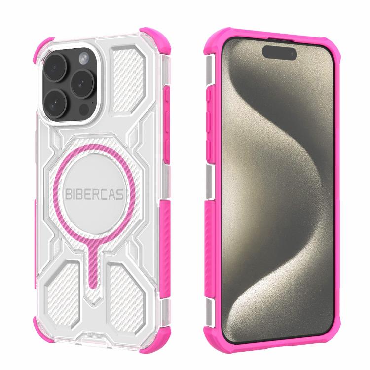 For iPhone 15 Pro Max BIBERCAS Transparent Color Series MagSafe Air Bag Shockproof Phone Case(Pink) by BIBERCAS