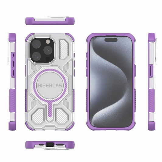 For iPhone 15 Pro BIBERCAS Transparent Color Series MagSafe Air Bag Shockproof Phone Case(Purple) by BIBERCAS