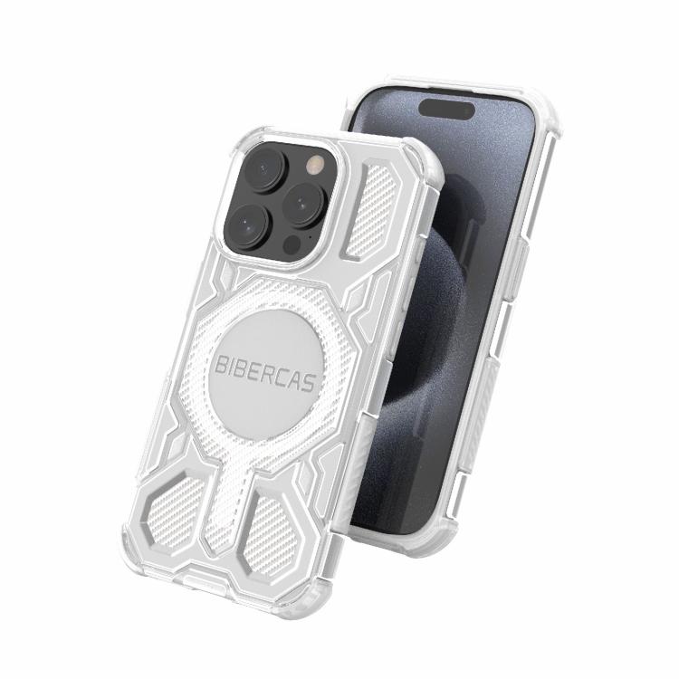 For iPhone 15 Pro BIBERCAS Transparent Color Series MagSafe Air Bag Shockproof Phone Case(Blue) by BIBERCAS