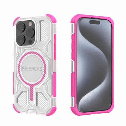 For iPhone 15 Pro BIBERCAS Transparent Color Series MagSafe Air Bag Shockproof Phone Case(Pink) by BIBERCAS