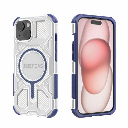 For iPhone 15 BIBERCAS Transparent Color Series MagSafe Air Bag Shockproof Phone Case(Blue) by BIBERCAS