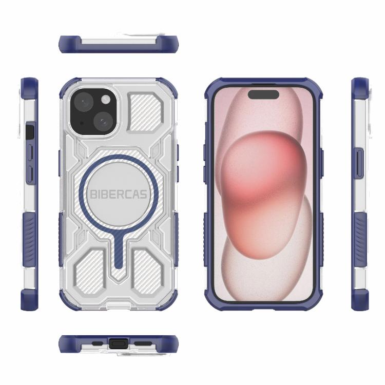 For iPhone 15 BIBERCAS Transparent Color Series MagSafe Air Bag Shockproof Phone Case(Blue) by BIBERCAS