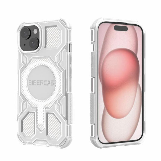 For iPhone 15 BIBERCAS Transparent Color Series MagSafe Air Bag Shockproof Phone Case(White) by BIBERCAS