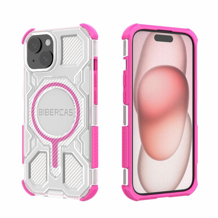 For iPhone 15 BIBERCAS Transparent Color Series MagSafe Air Bag Shockproof Phone Case(Pink) by BIBERCAS