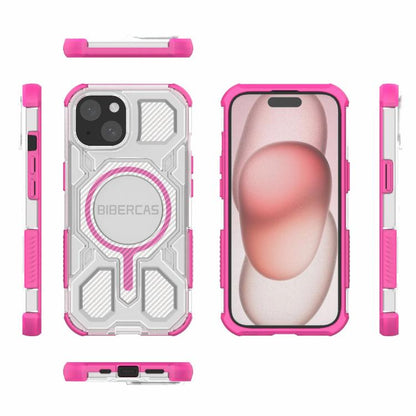 For iPhone 15 BIBERCAS Transparent Color Series MagSafe Air Bag Shockproof Phone Case(Pink) by BIBERCAS