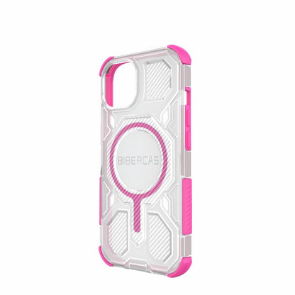 For iPhone 15 BIBERCAS Transparent Color Series MagSafe Air Bag Shockproof Phone Case(Pink) by BIBERCAS
