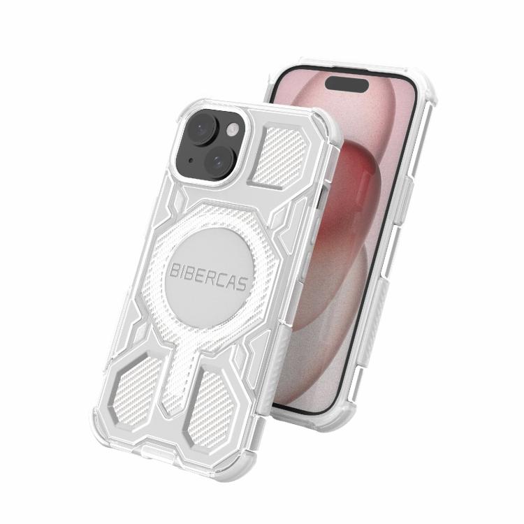 For iPhone 15 BIBERCAS Transparent Color Series MagSafe Air Bag Shockproof Phone Case(Pink) by BIBERCAS