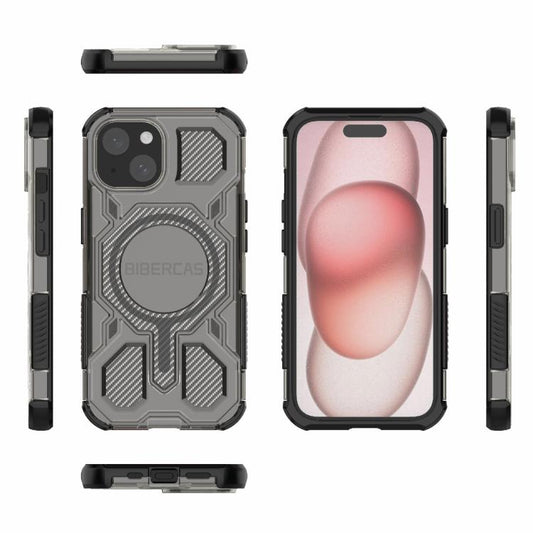 For iPhone 15 BIBERCAS Transparent Color Series MagSafe Air Bag Shockproof Phone Case(Black) by BIBERCAS