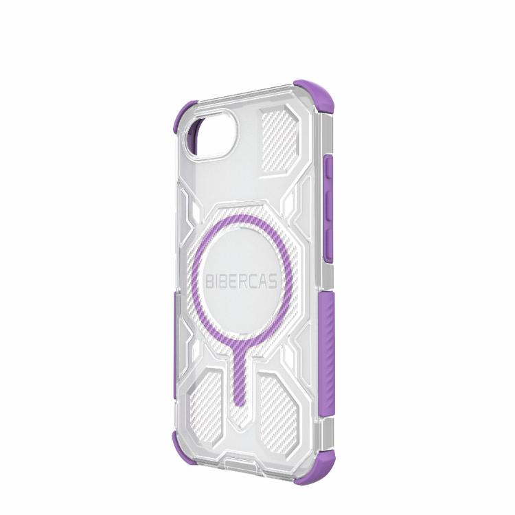 For iPhone 16e BIBERCAS Transparent Color Series MagSafe Air Bag Shockproof Phone Case(Purple) by BIBERCAS