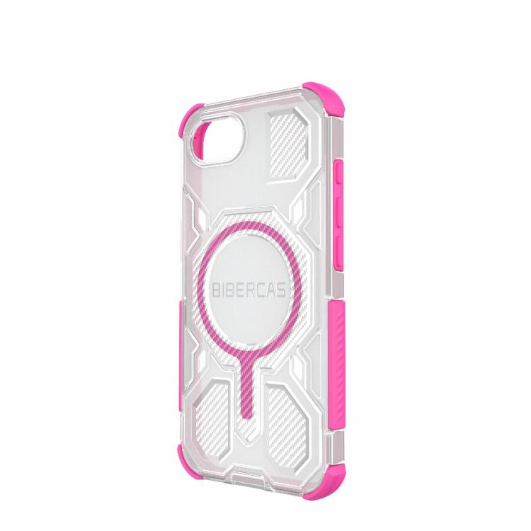 For iPhone 16e BIBERCAS Transparent Color Series MagSafe Air Bag Shockproof Phone Case(Pink) by BIBERCAS