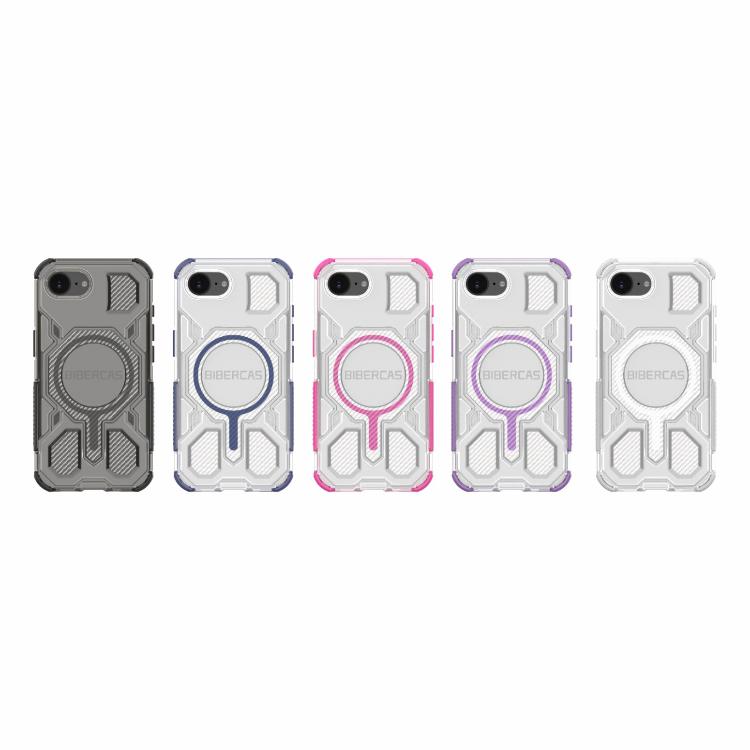 For iPhone 16e BIBERCAS Transparent Color Series MagSafe Air Bag Shockproof Phone Case(Pink) by BIBERCAS