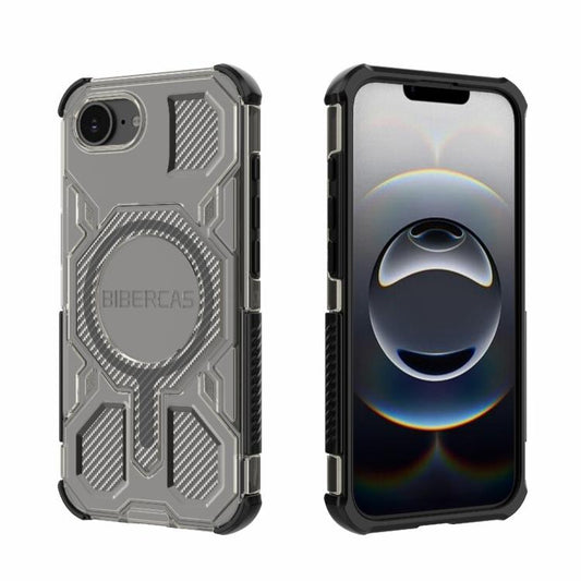 For iPhone 16e BIBERCAS Transparent Color Series MagSafe Air Bag Shockproof Phone Case(Black) by BIBERCAS