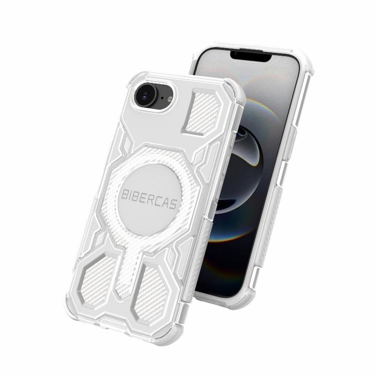 For iPhone 16e BIBERCAS Transparent Color Series MagSafe Air Bag Shockproof Phone Case(Black) by BIBERCAS