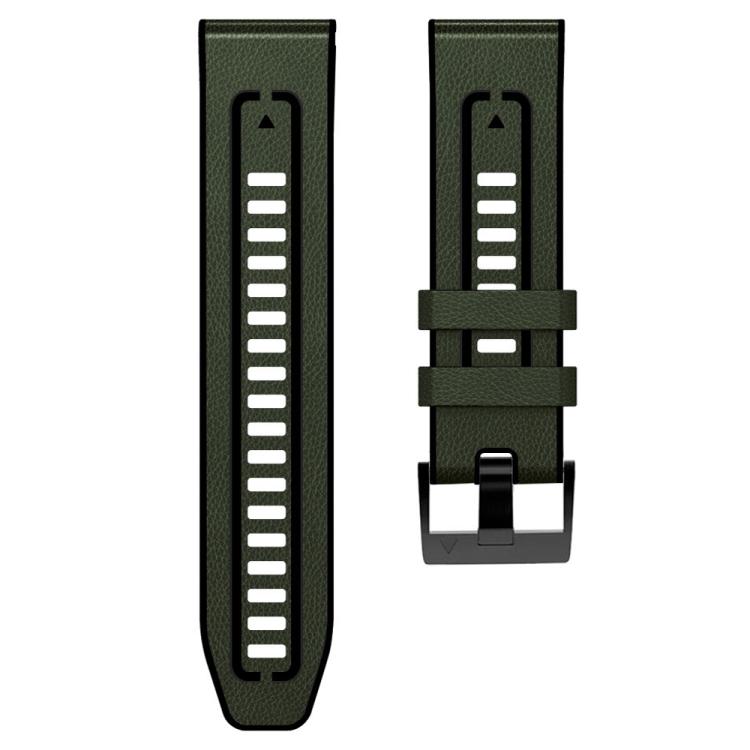 For Garmin 22mm xDfind Leather Skin Silicone Quick Release Watch Band(Army Green) by xDfind
