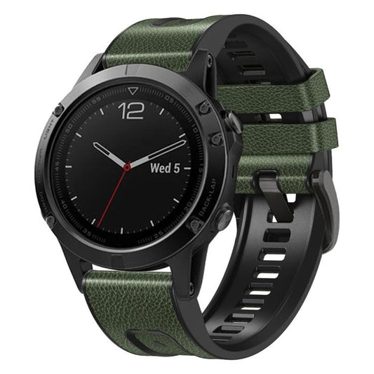 For Garmin 22mm xDfind Leather Skin Silicone Quick Release Watch Band(Army Green) by xDfind