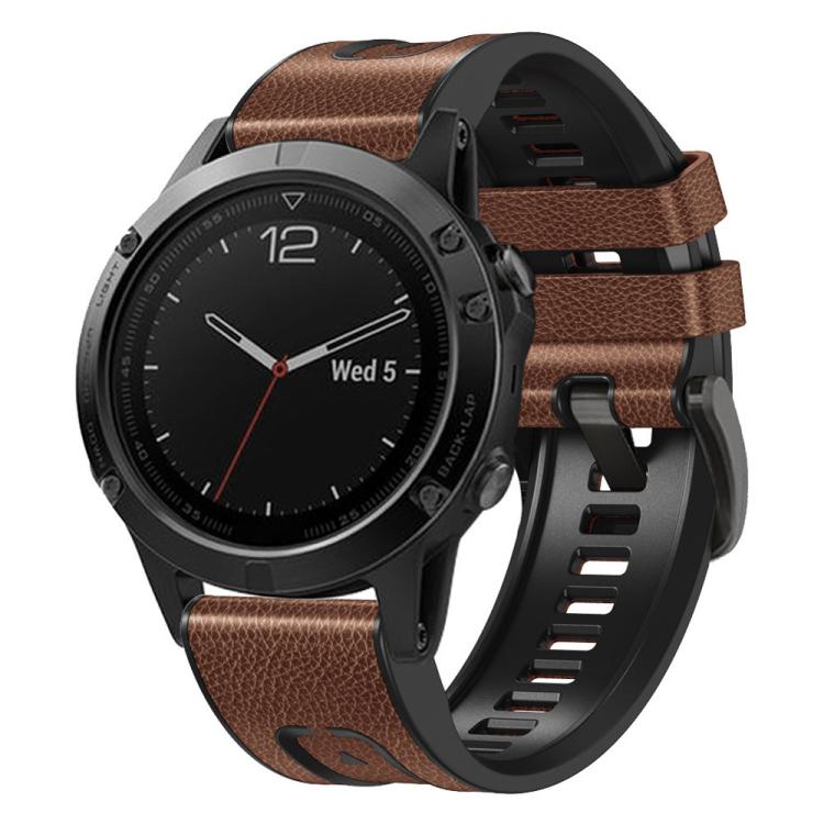 For Garmin 22mm xDfind Leather Skin Silicone Quick Release Watch Band(Brown) by xDfind