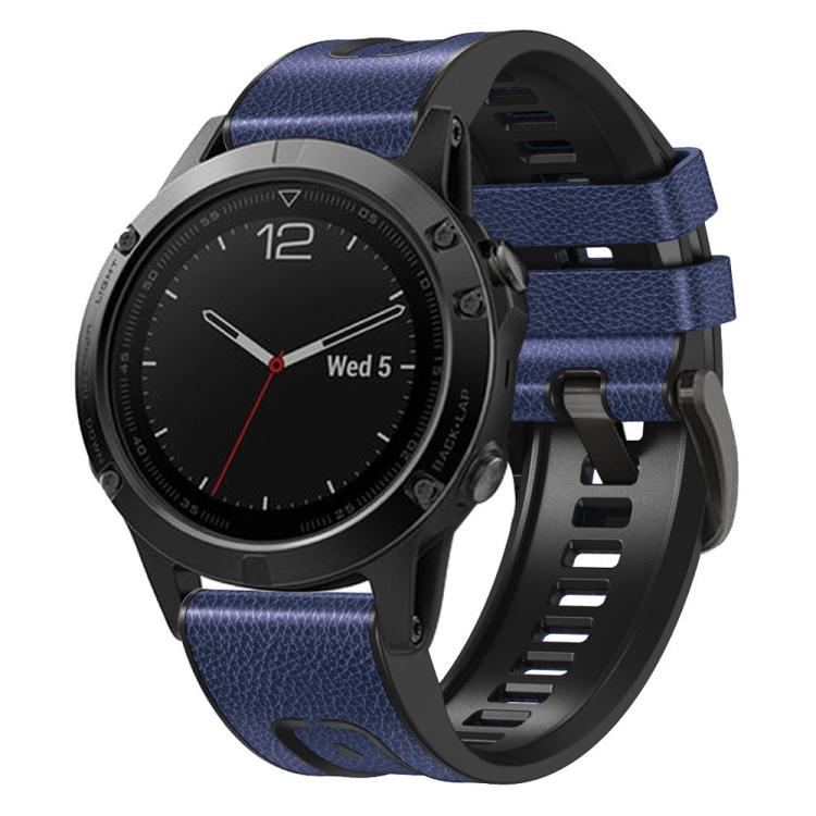 For Garmin 22mm xDfind Leather Skin Silicone Quick Release Watch Band(Dark Blue) by xDfind