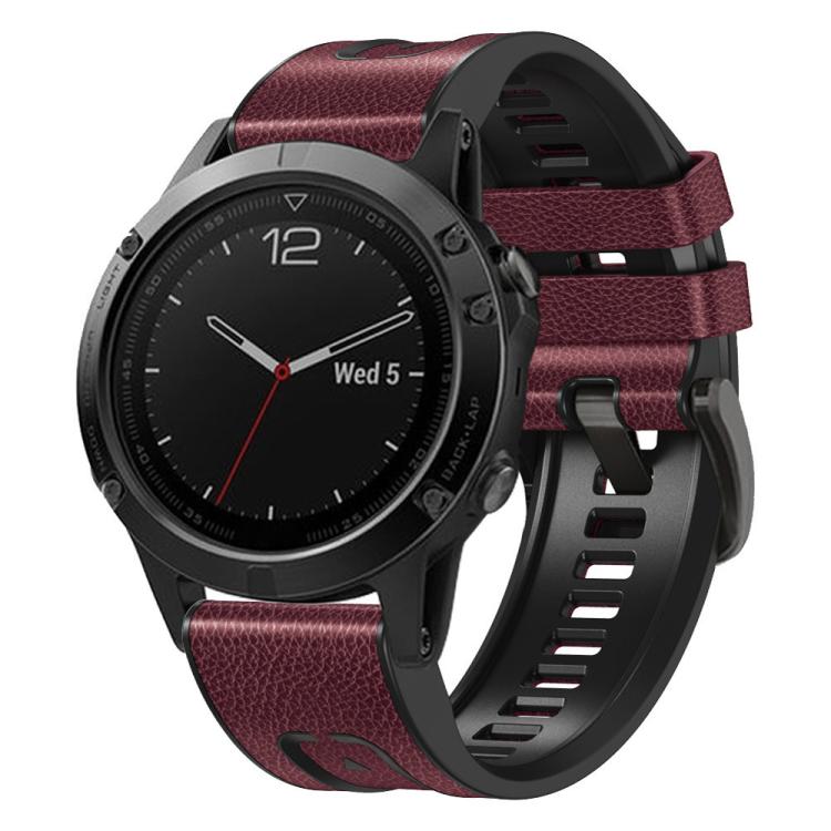For Garmin 22mm xDfind Leather Skin Silicone Quick Release Watch Band(Wine Red) by xDfind