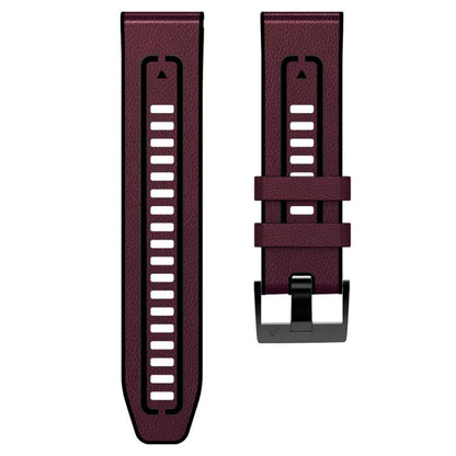 For Garmin 22mm xDfind Leather Skin Silicone Quick Release Watch Band(Wine Red) by xDfind