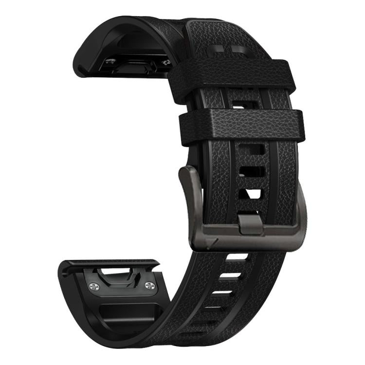For Garmin 26mm xDfind Leather Skin Silicone Quick Release Watch Band(Black) by xDfind