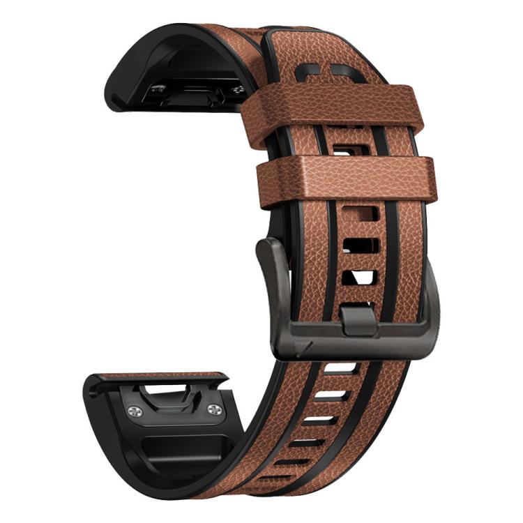 For Garmin 26mm xDfind Leather Skin Silicone Quick Release Watch Band(Brown) by xDfind