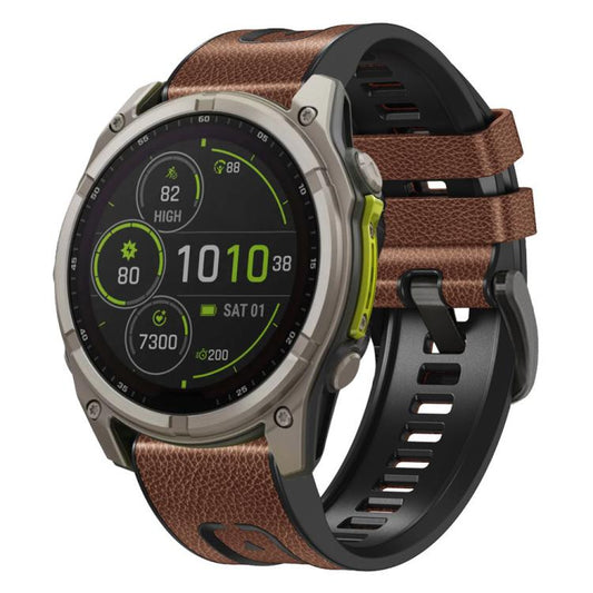 For Garmin 26mm xDfind Leather Skin Silicone Quick Release Watch Band(Brown) by xDfind