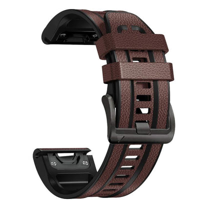 For Garmin 26mm xDfind Leather Skin Silicone Quick Release Watch Band(Dark Brown) by xDfind