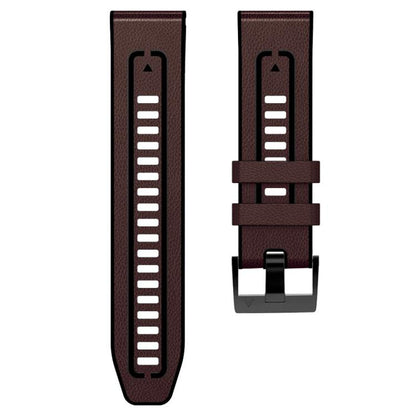 For Garmin 26mm xDfind Leather Skin Silicone Quick Release Watch Band(Dark Brown) by xDfind