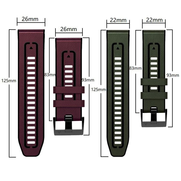 For Garmin 26mm xDfind Leather Skin Silicone Quick Release Watch Band(Wine Red) by xDfind