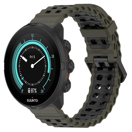 For Suunto 9 / 7 / Spartan Sport xDfind Ocean Dual Pin Buckle Silicone Watch Band(Army Green Black) by xDfind
