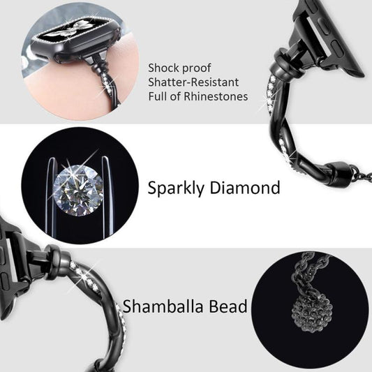 For Apple Watch 42 / 44 / 45 / 46 / 49mm xDfind Twist Bracelet Diamond Metal Watch Band(Black) by xDfind