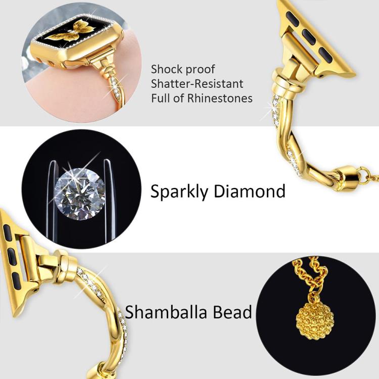 For Apple Watch 42 / 44 / 45 / 46 / 49mm xDfind Twist Bracelet Diamond Metal Watch Band(Gold) by xDfind