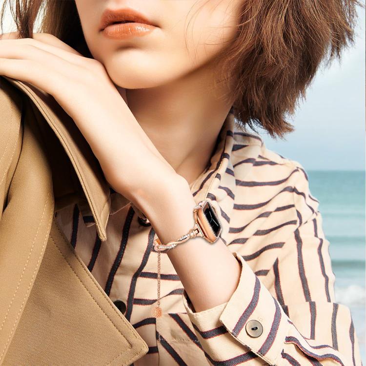 For Apple Watch 42 / 44 / 45 / 46 / 49mm xDfind Twist Bracelet Diamond Metal Watch Band(Rose Gold) by xDfind