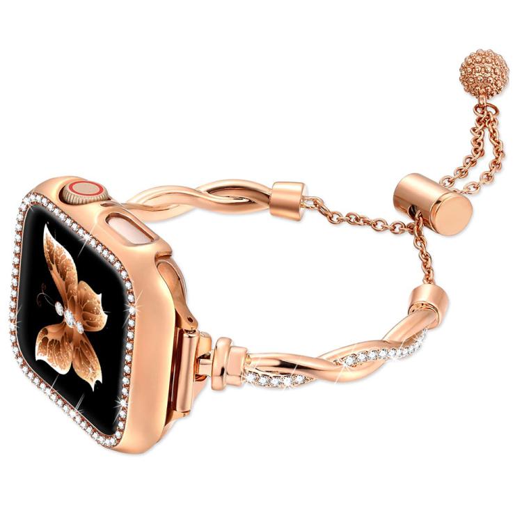 For Apple Watch 42 / 44 / 45 / 46 / 49mm xDfind Twist Bracelet Diamond Metal Watch Band(Rose Gold) by xDfind