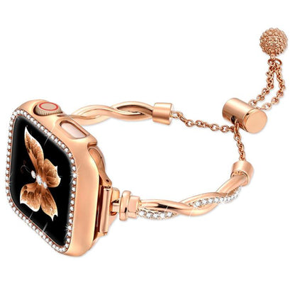 For Apple Watch 42 / 44 / 45 / 46 / 49mm xDfind Twist Bracelet Diamond Metal Watch Band(Rose Gold) by xDfind