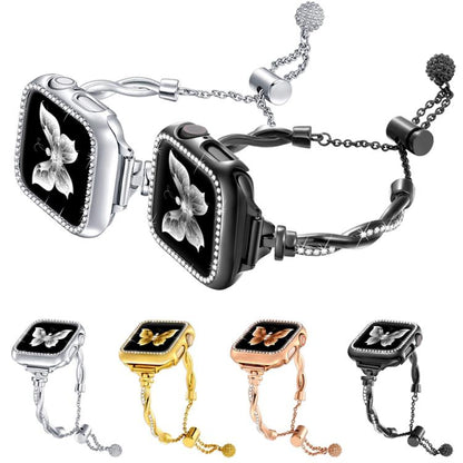 For Apple Watch 42 / 44 / 45 / 46 / 49mm xDfind Twist Bracelet Diamond Metal Watch Band(Black) by xDfind