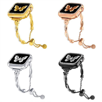 For Apple Watch 42 / 44 / 45 / 46 / 49mm xDfind Twist Bracelet Diamond Metal Watch Band(Rose Gold) by xDfind