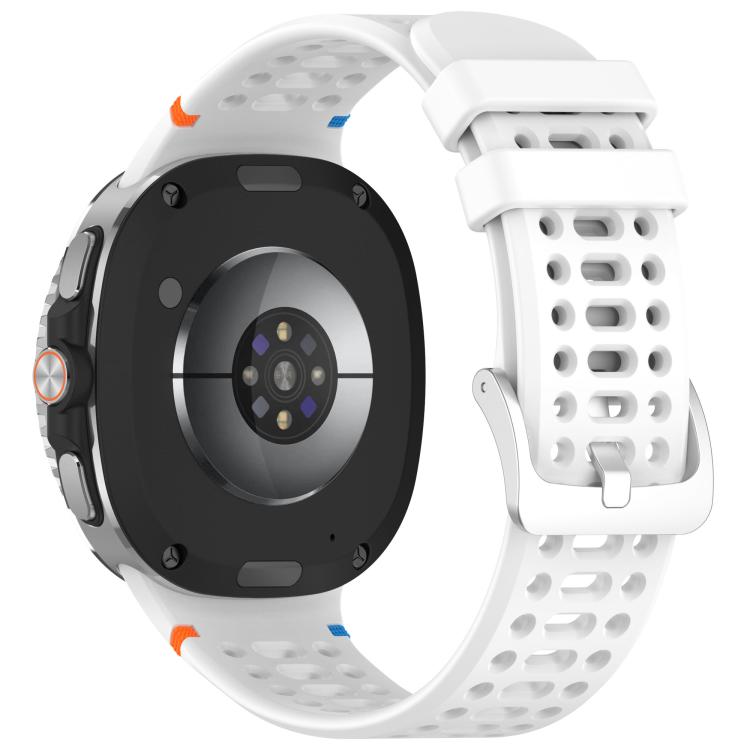 For Samsung Galaxy Watch8 / Watch8 Classic xDfind Alloy Silver Buckle Breathable Hole Silicone Watch Band(White) by xDfind