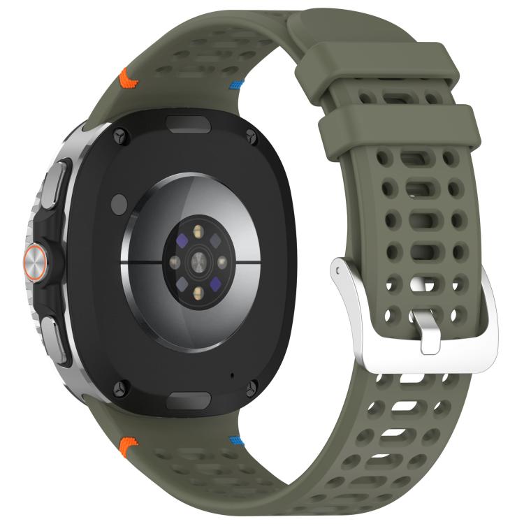 For Samsung Galaxy Watch8 / Watch8 Classic xDfind Alloy Silver Buckle Breathable Hole Silicone Watch Band(Army Green) by xDfind