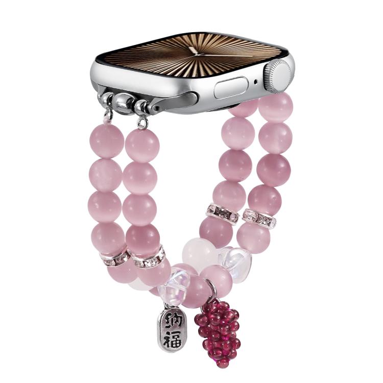 For Apple Watch 46mm / 49mm / 45mm / 44mm Cat Eyes Stone Beads Bracelet Watch Band(Grape Purple) by bashfashion